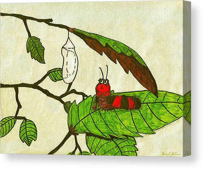 Caterpillar Canvas Print featuring the drawing Caterpillar Whimsy by Wendy McKennon