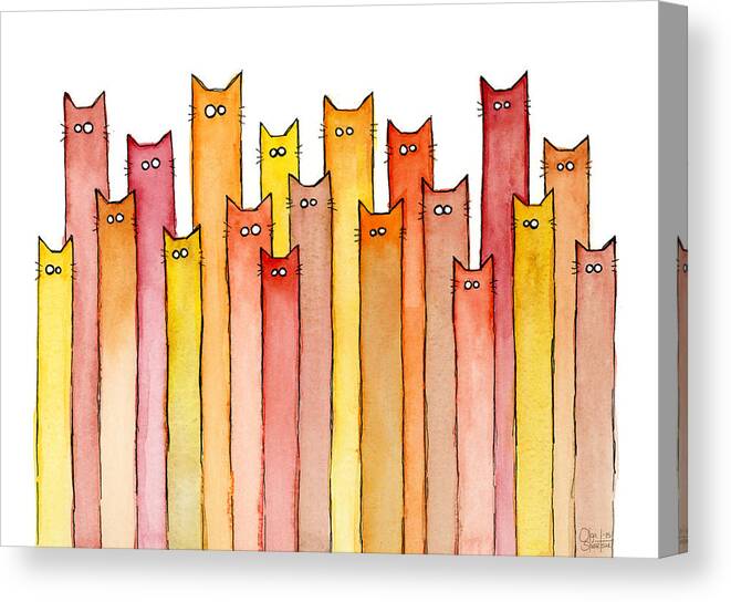 Watercolor Canvas Print featuring the painting Cats Autumn Colors by Olga Shvartsur