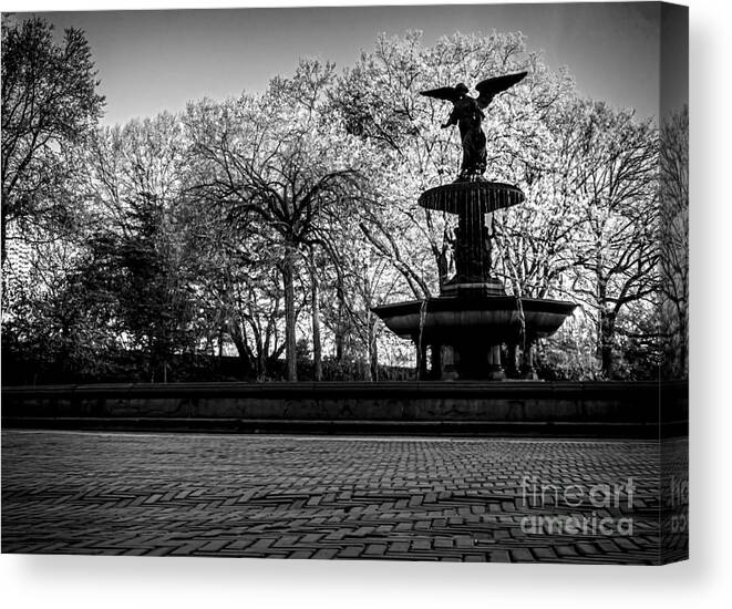 Central Park Canvas Print featuring the photograph Central Park's Bethesda Fountain - BW by James Aiken