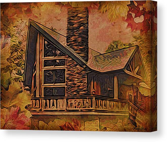 Chalet Canvas Print featuring the digital art Chalet in Autumn by Kathy Kelly