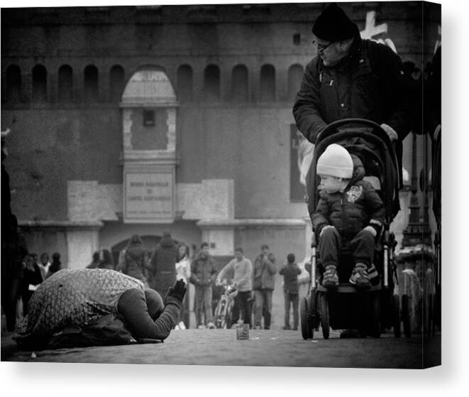 Street Canvas Print featuring the photograph Charity And Curiosity... by Antonio Grambone