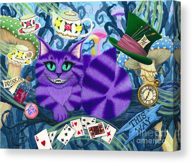 Cheshire Cat Canvas Print featuring the painting Cheshire Cat - Alice in Wonderland by Carrie Hawks