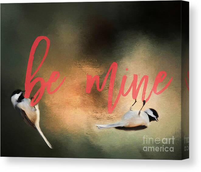 Hanging Chickadee Canvas Print featuring the photograph Chickadee Love by Darren Fisher
