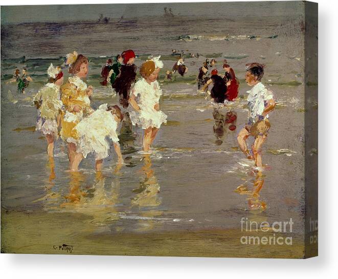 Water Canvas Print featuring the painting Children on the Beach by Edward Henry Potthast