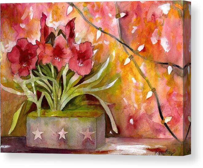Amaryllis Canvas Print featuring the painting Christmas Holiday Amaryllis by Kelly Perez