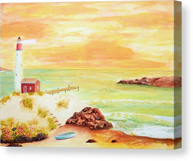 Keys Canvas Print featuring the painting Coastline lighthouse by Ken Figurski