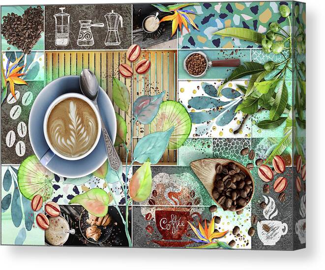 Coffee Canvas Print featuring the digital art Coffee Shop Collage by Linda Carruth