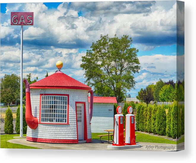 Scenic Canvas Print featuring the photograph Coffee Tea or Gas by AJ Schibig