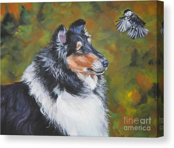 Dog Canvas Print featuring the painting Collie Chickadee by Lee Ann Shepard