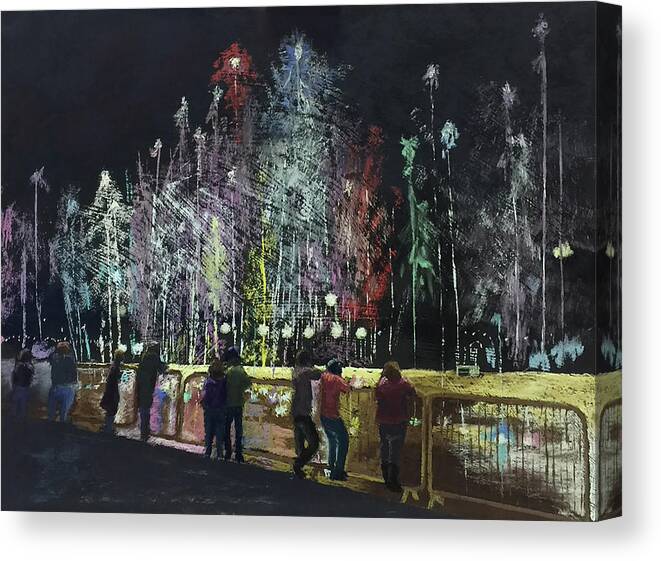 Pastel Canvas Print featuring the pastel Colored Fountains by Gerry Delongchamp
