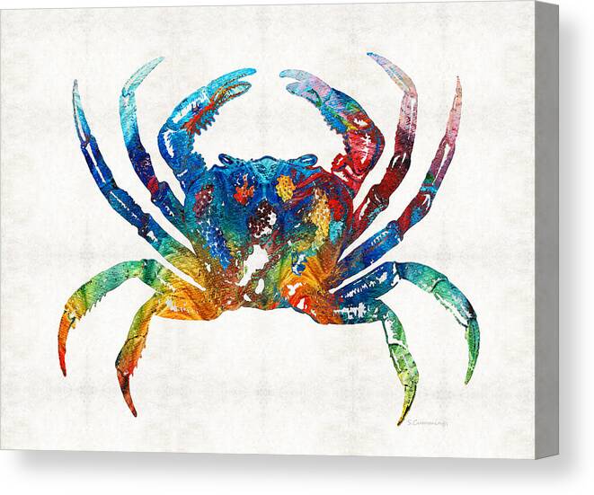 Crab Canvas Print featuring the painting Colorful Crab Art by Sharon Cummings by Sharon Cummings