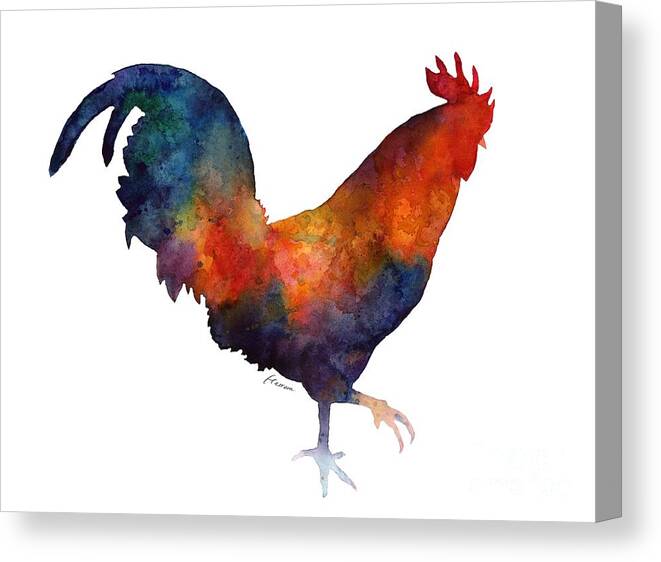 Rooster Canvas Print featuring the painting Colorful Rooster by Hailey E Herrera