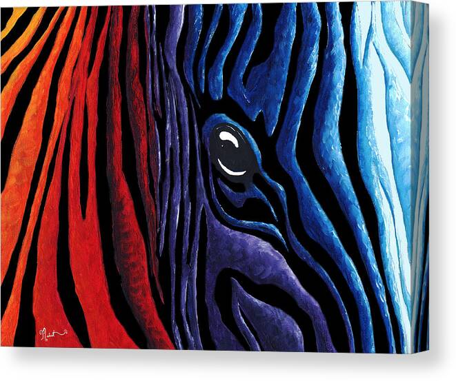 Colorful Stripes Original Zebra Painting By Madart In Black Canvas