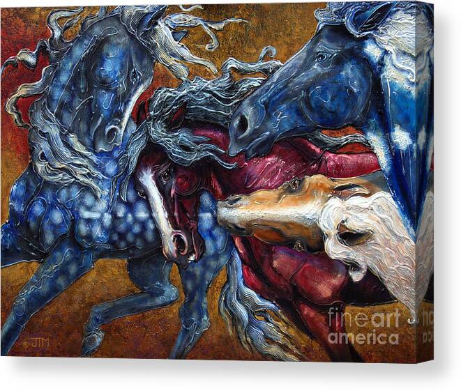 Horse Canvas Print featuring the painting Colts Revolving Together by Jonelle T McCoy