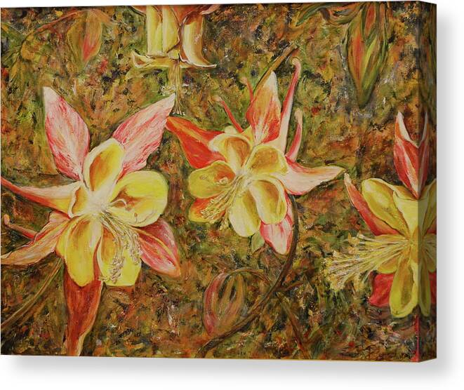 Columbine Canvas Print featuring the painting Columbine Cacophony by Bonnie Peacher