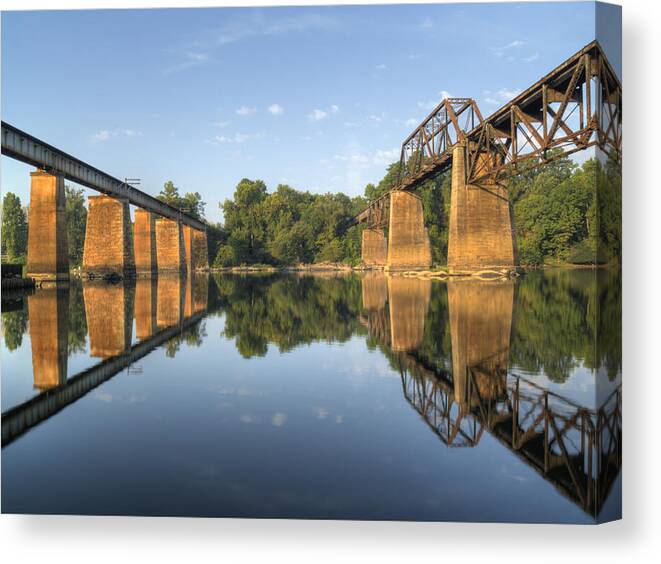 Congaree River Canvas Print featuring the photograph Congaree River RR Trestles - 1 by Charles Hite
