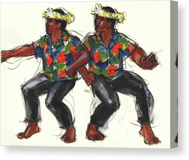 Dance Canvas Print featuring the painting Cook Islands Ute Dancers by Judith Kunzle