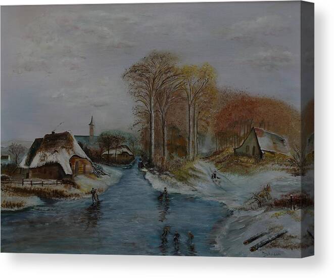Thatched Roof Cottage Canvas Print featuring the painting Cottage Country - LMJ by Ruth Kamenev