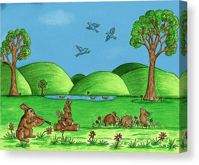 Landscape Canvas Print featuring the drawing Country Bunnies by Christina Wedberg