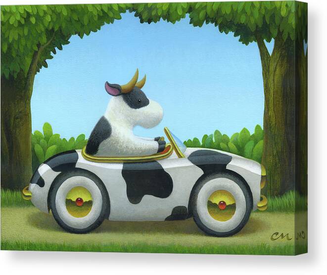 Cow Canvas Print featuring the painting Cow Car by Chris Miles