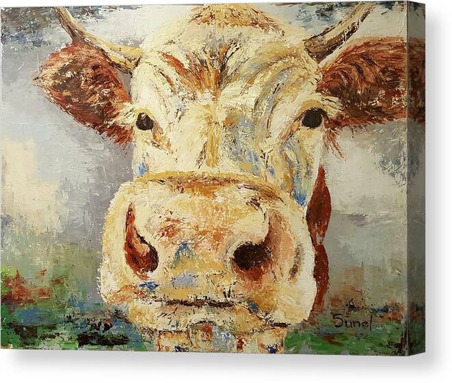 Cow Canvas Print featuring the painting Cow face by Sunel De Lange
