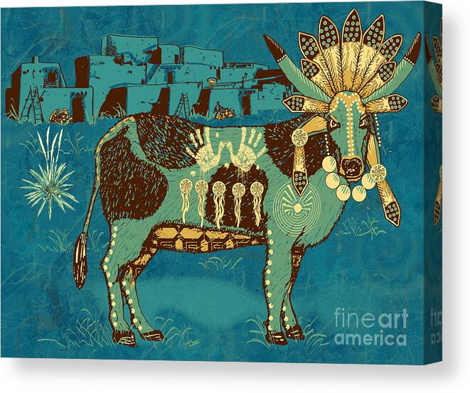 Native Canvas Print featuring the digital art Cowchina by Laura Brightwood