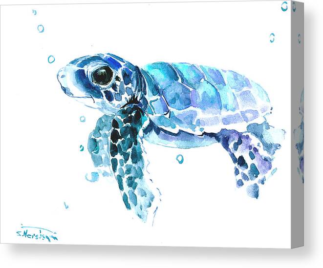 Turtle Canvas Print featuring the painting Cute Baby Turtle by Suren Nersisyan