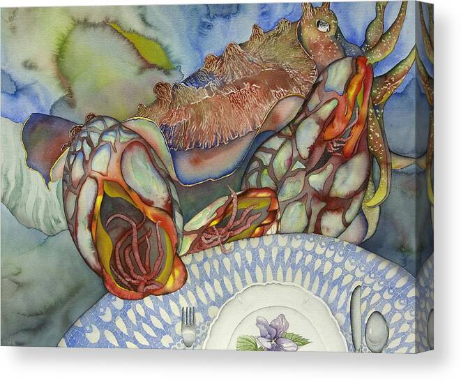 Sea Canvas Print featuring the painting Cuttlefish anyone by Liduine Bekman