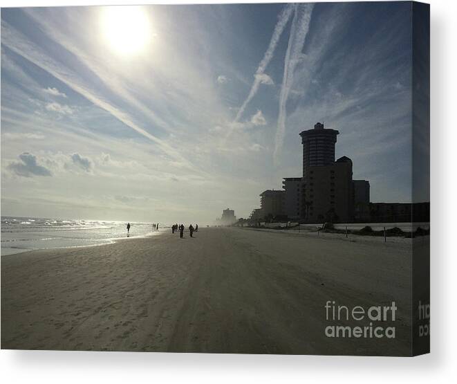 Early Morning Walking The Beach In Daytona Canvas Print featuring the photograph Daytona Beach Early by Audrey Peaty