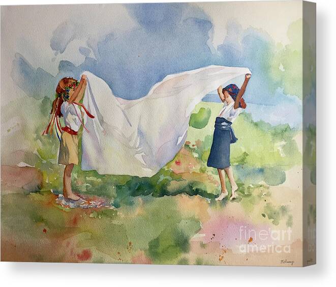 Girl Canvas Print featuring the painting Dejeuner sur Herbe by Francoise Chauray