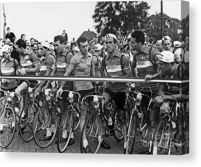 Sport Canvas Print featuring the photograph Departure of Tour De France in Amsterdam July 8, 1954 by French School