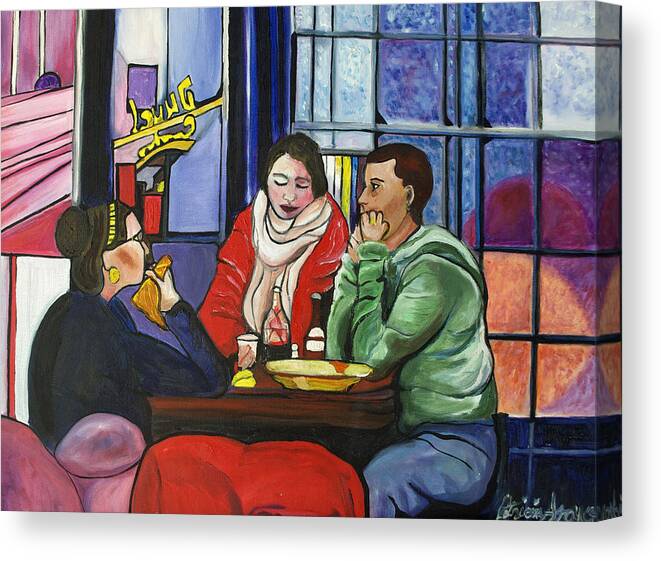 People Canvas Print featuring the painting Dinner in Dam by Patricia Arroyo