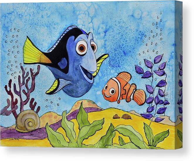 Linda Brody Canvas Print featuring the painting Dori and Nemo by Linda Brody