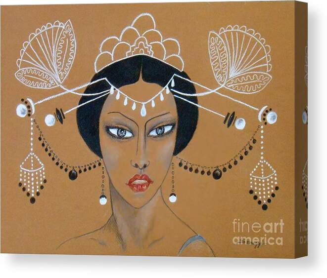 Asian Canvas Print featuring the drawing Eastern Elegance -- Whimsical Asian Woman by Jayne Somogy