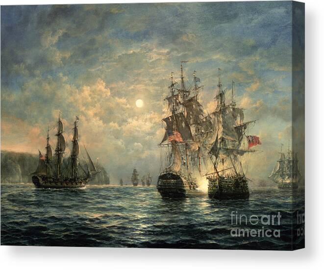 American War Of Independence Canvas Print featuring the painting Engagement Between the 'Bonhomme Richard' and the ' Serapis' off Flamborough Head by Richard Willis