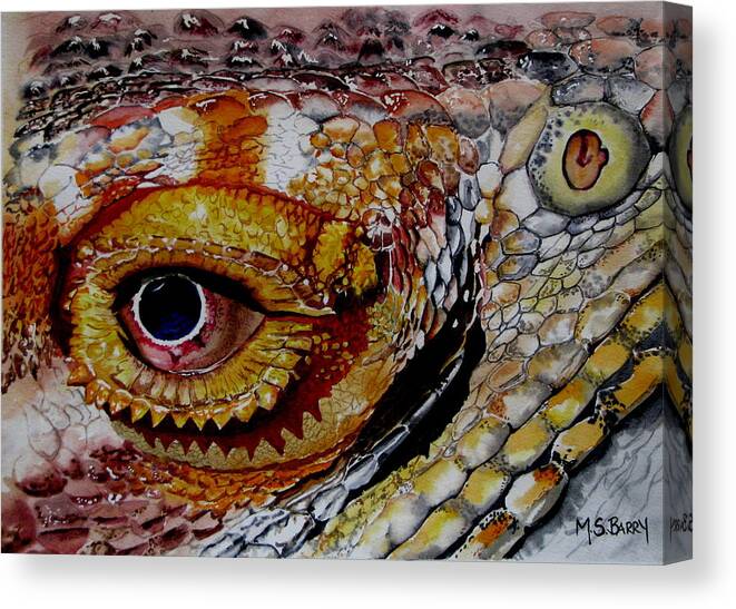 Bearded Dragon Canvas Print featuring the painting Eye On The matter by Maria Barry