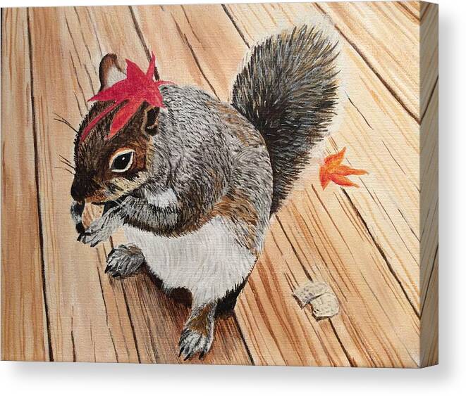 Squirrel Canvas Print featuring the painting Fall bonnet by Sonja Jones