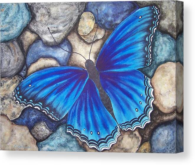 Butterfly Canvas Print featuring the painting Fanning Blues by Conni Reinecke
