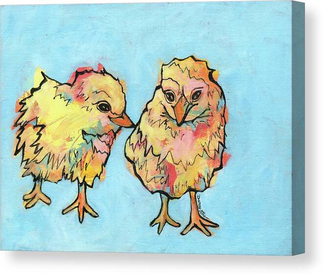Chicks Canvas Print featuring the painting Feathered Friends by Darcy Lee Saxton