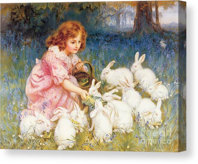 Feeding Canvas Print featuring the painting Feeding the Rabbits by Frederick Morgan