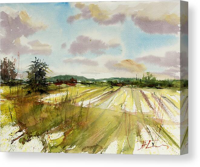 Landscape Canvas Print featuring the painting Field on the Lane by Judith Levins
