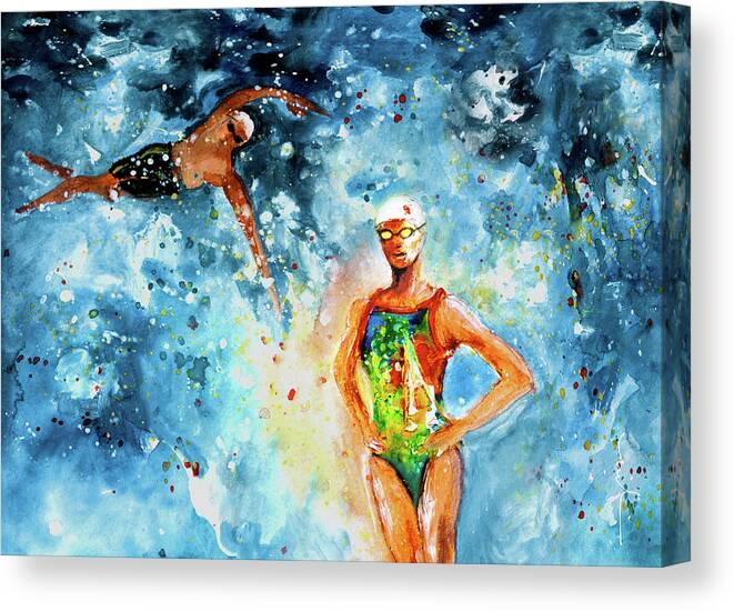 Sports Canvas Print featuring the painting Fighting Back by Miki De Goodaboom