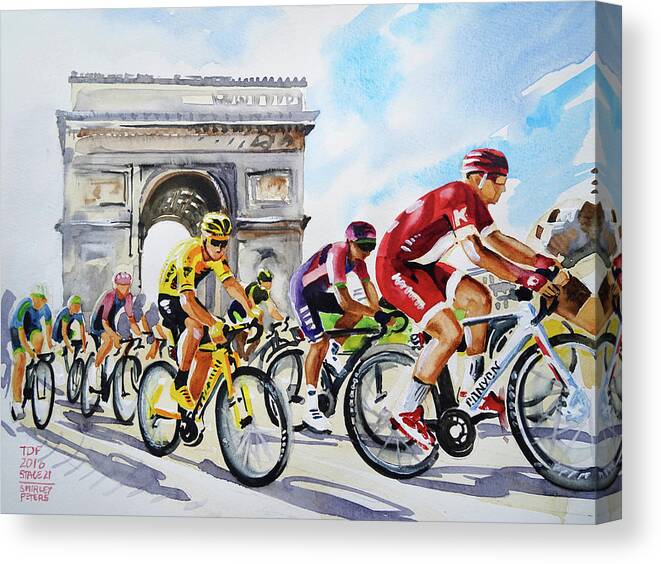 My Name On Ebay Is Sannpet. 24cm X 32cm Froome In Yellow Watercolour Canvas Print featuring the painting Final Stage by Shirley Peters