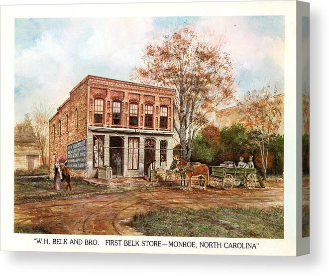 Country Store Canvas Print featuring the painting First Belk Store by Charles Roy Smith