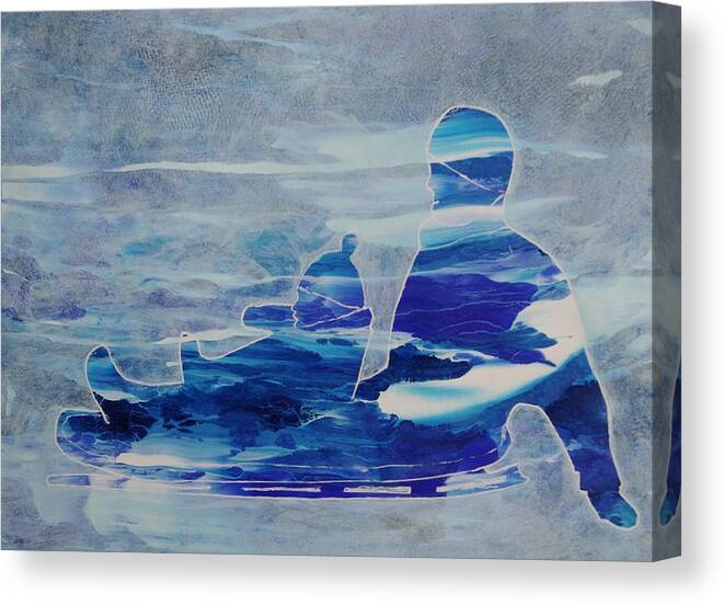 Silhouette Canvas Print featuring the painting First Sled Ride by Lori Kingston