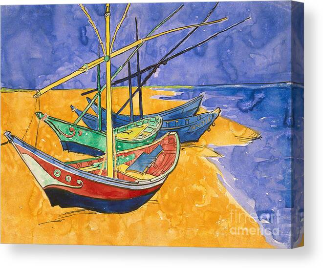 Vincent Van Gogh Canvas Print featuring the painting Fishing Boats on the Beach at Saintes Maries de la Mer by Vincent Van Gogh