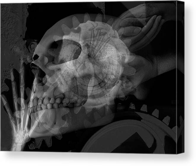 Skull Canvas Print featuring the painting Flowering Skull Fossil Rewire by Leigh Odom