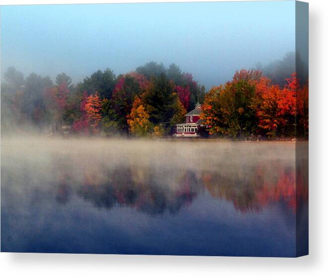 Poland Spring Canvas Print featuring the photograph Foggy Fall Reflections by Colleen Phaedra
