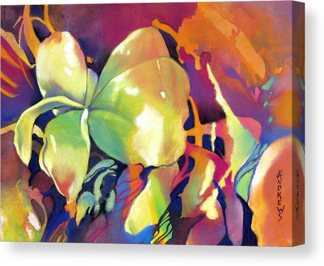 Abstract Canvas Print featuring the painting Frangipani Fantasy by Rae Andrews