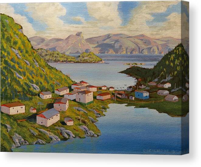 Summer Canvas Print featuring the painting Gaultois Village Newfoundland by David Gilmore